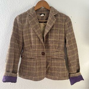 J. Crew Brown Plaid Blazer with Purple Accents